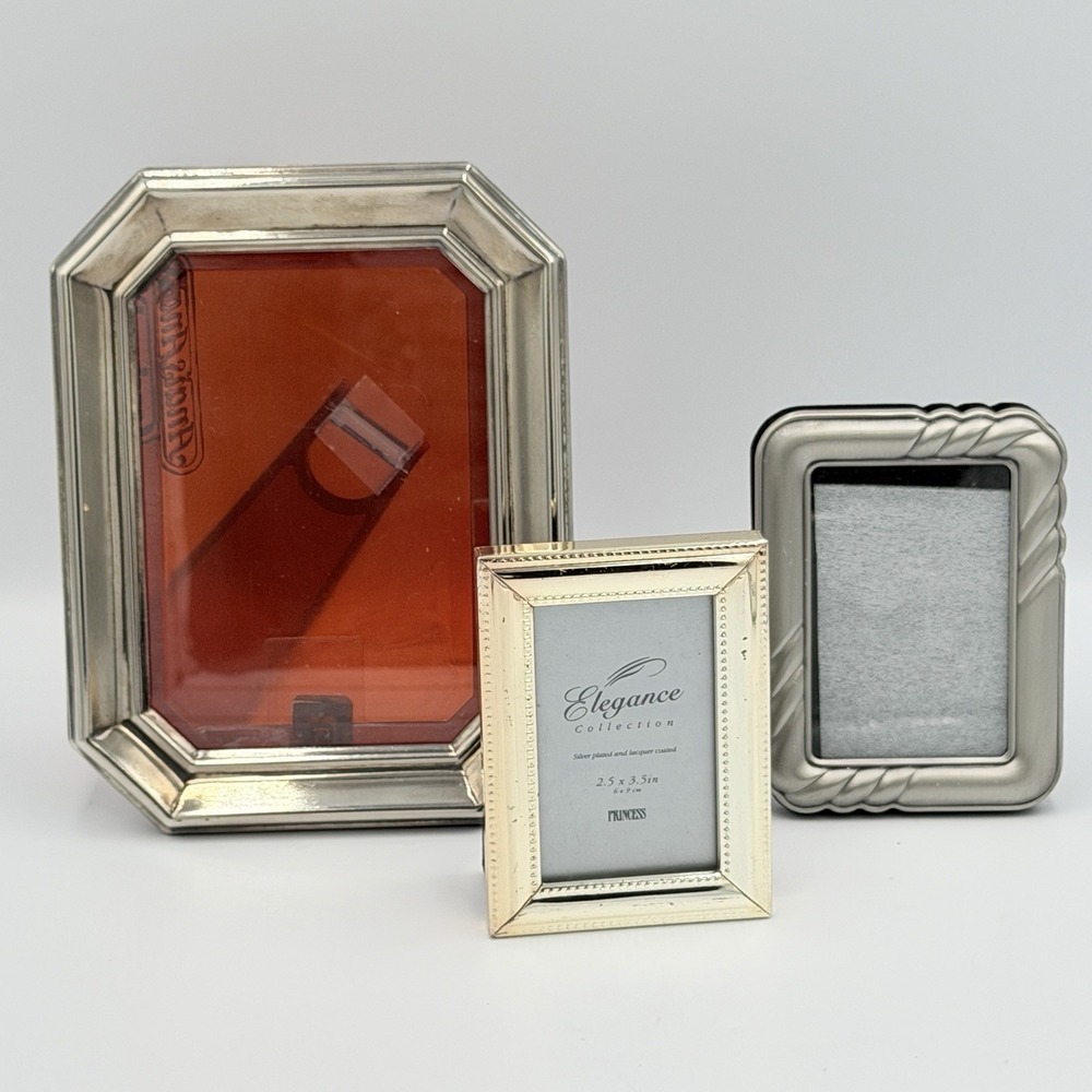 Lot 3 Mixed Size Photo Frames Anais Sixtrees 2x3 3.5x5 Silver Gold Tone Tabletop
